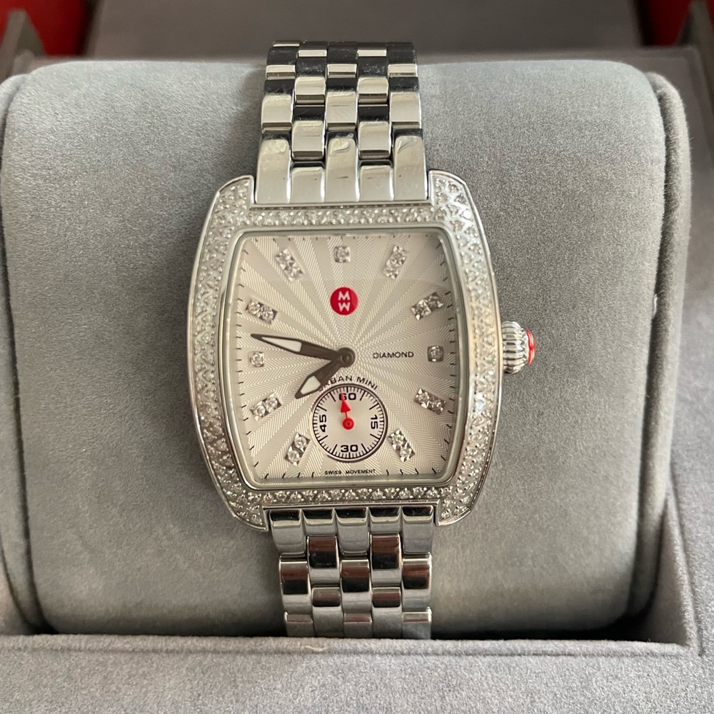 Michele Urban Mini Diamond Steel Quartz 29mm Watch